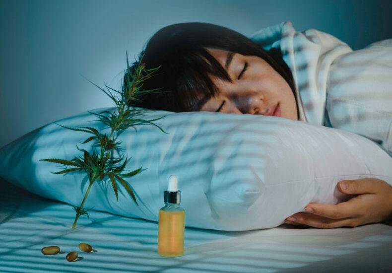 girl sleeping in bedroom with cbd oil