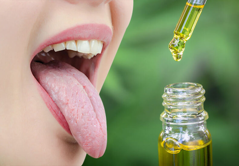 A Women Taking CBD Oil by Tongue